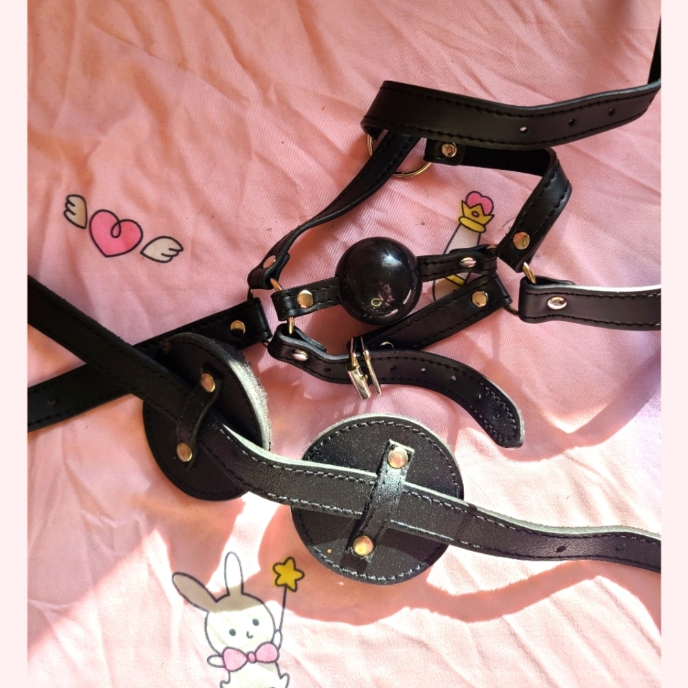 Leather style Blind folds and ball gag bdsm set